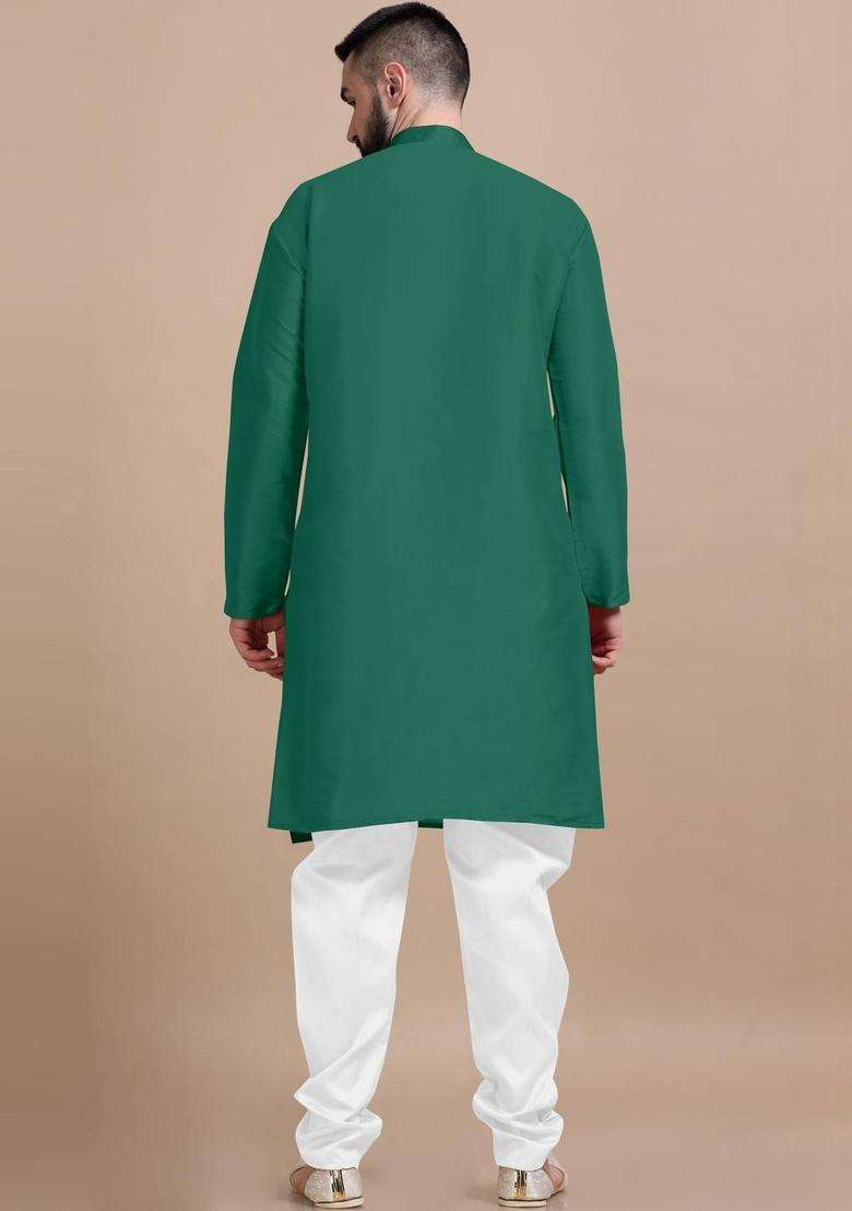 Red Solid Cotton Kurta Set For Men - Indya