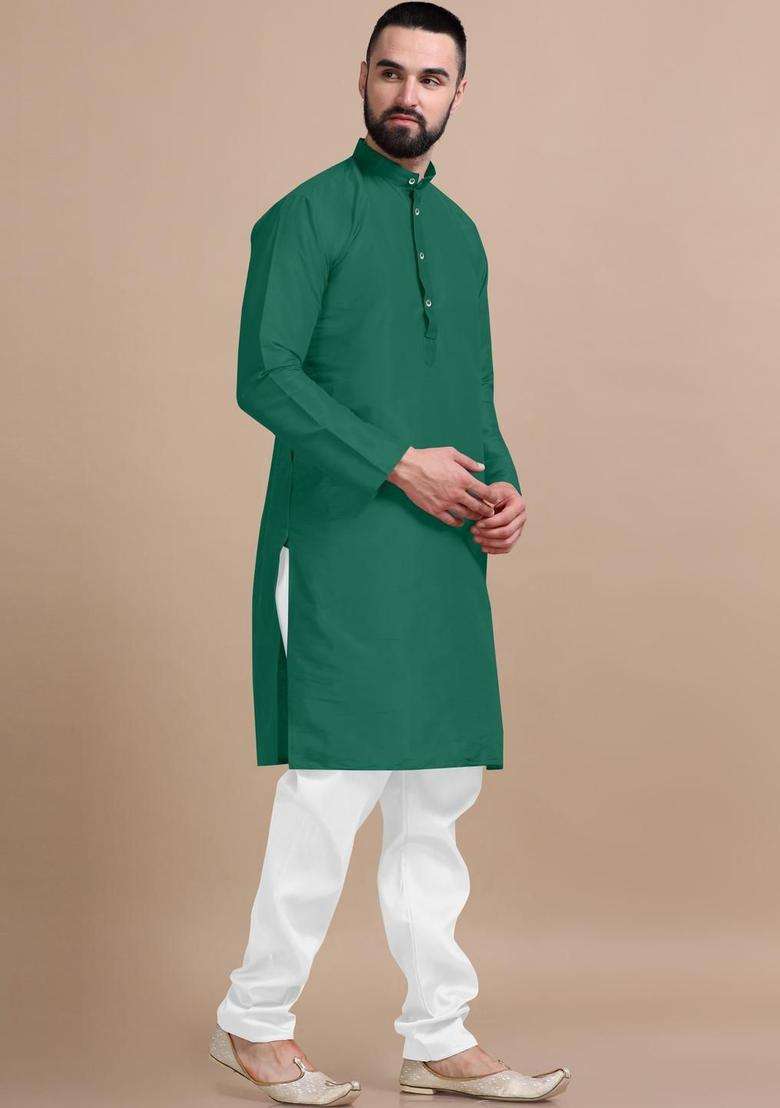 Red Solid Cotton Kurta Set For Men - Indya