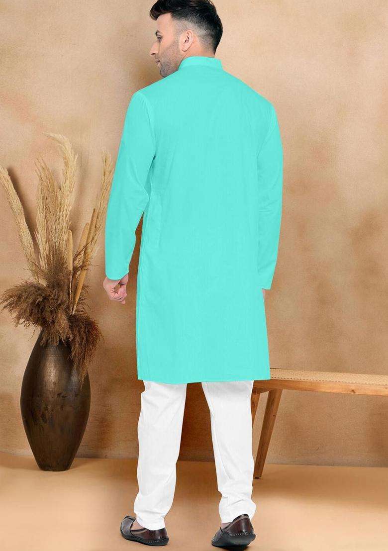 Red Solid Cotton Kurta Set For Men - Indya