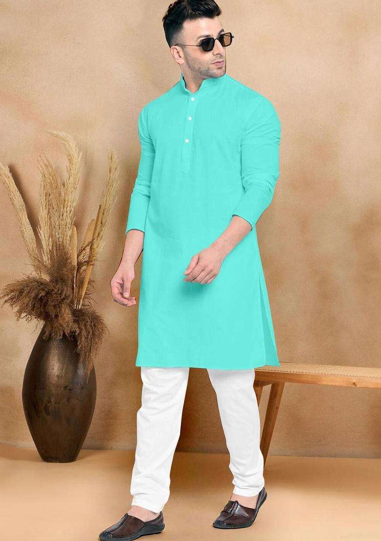 Red Solid Cotton Kurta Set For Men - Indya