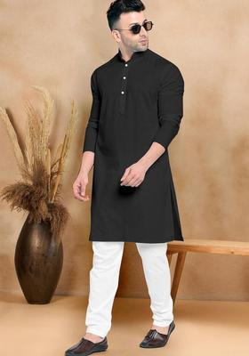 Red Solid Cotton Kurta Set For Men