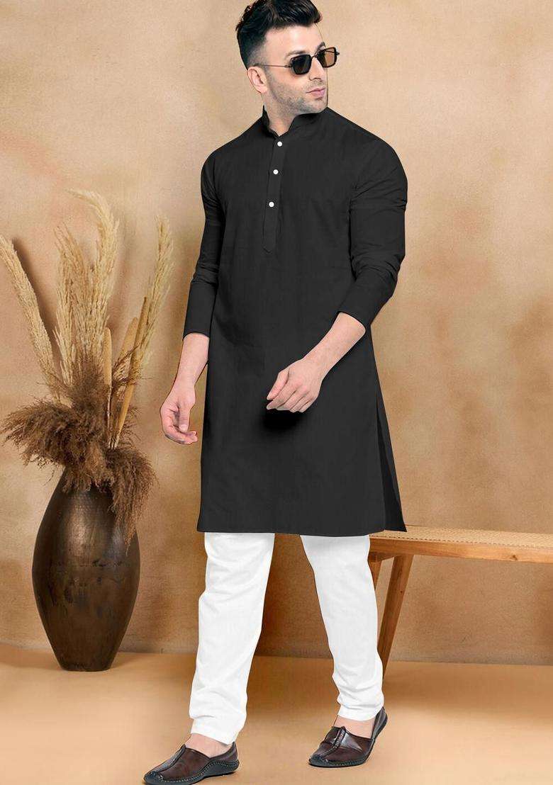 Red Solid Cotton Kurta Set For Men - Indya
