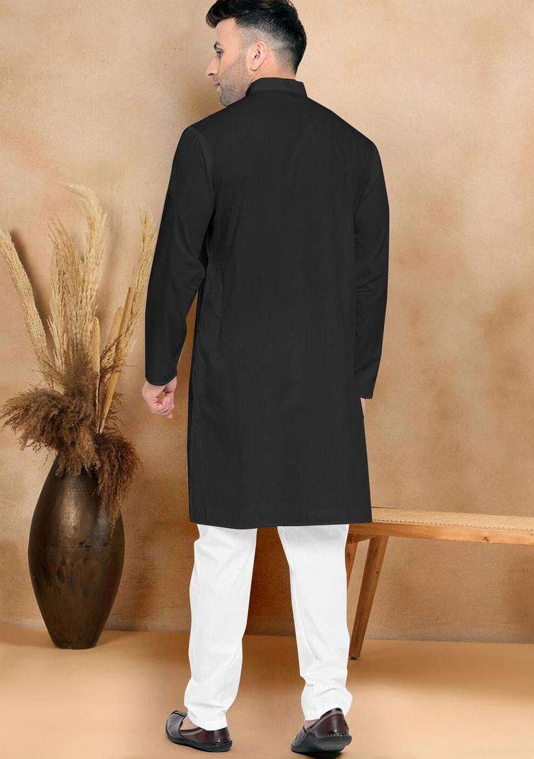 Red Solid Cotton Kurta Set For Men - Indya