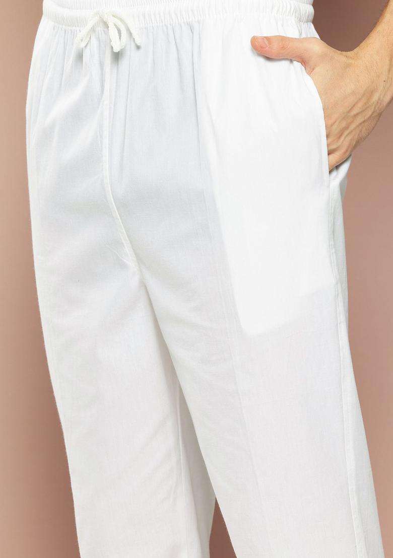 Off White Embroidered Viscose Kurta Set For Men - Indya