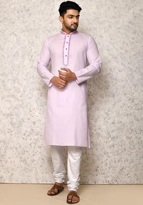 Purple Solid Cotton Kurta Set For Men