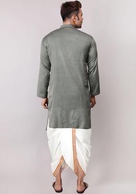 Green Embroidered Cotton Kurta Set For Men