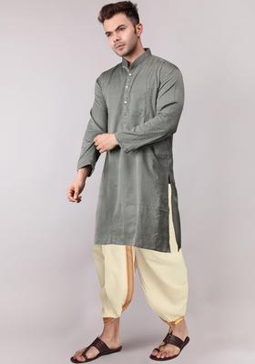 Green Embroidered Cotton Kurta Set For Men