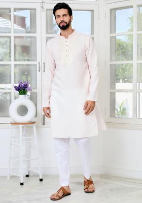 White Yoke Design Viscose Kurta Set For Men