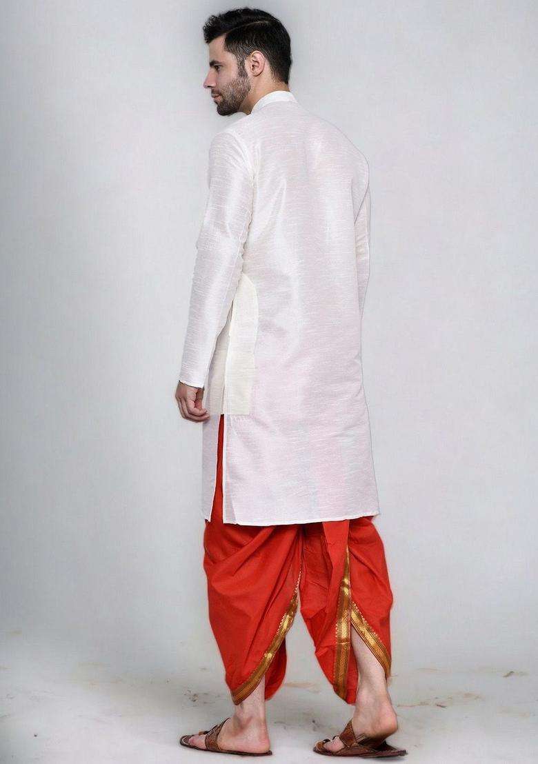 Red Solid Cotton Kurta Set For Men - Indya