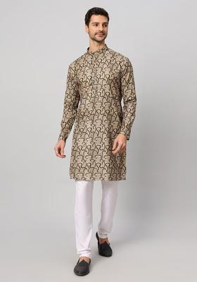 Brown Printed Cotton Kurta Set For Men