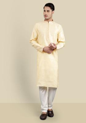 Brown Woven Design Silk Kurta Set For Men