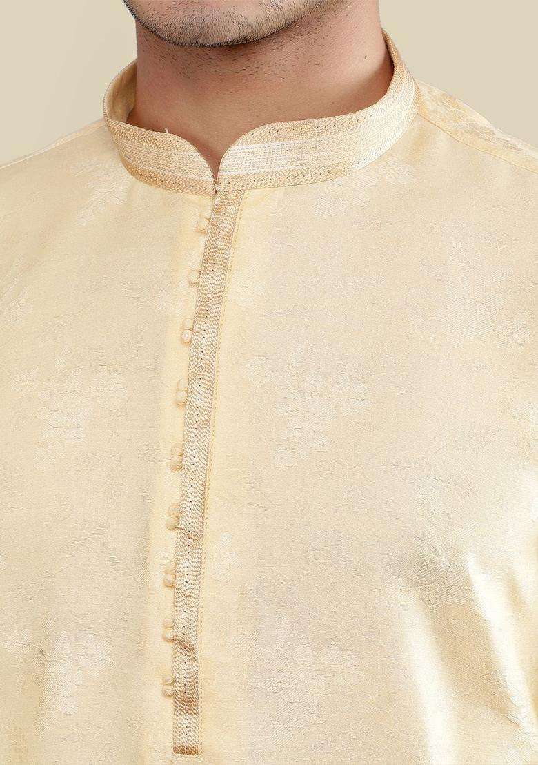 Brown Woven Design Silk Blend Kurta Set For Men - Indya