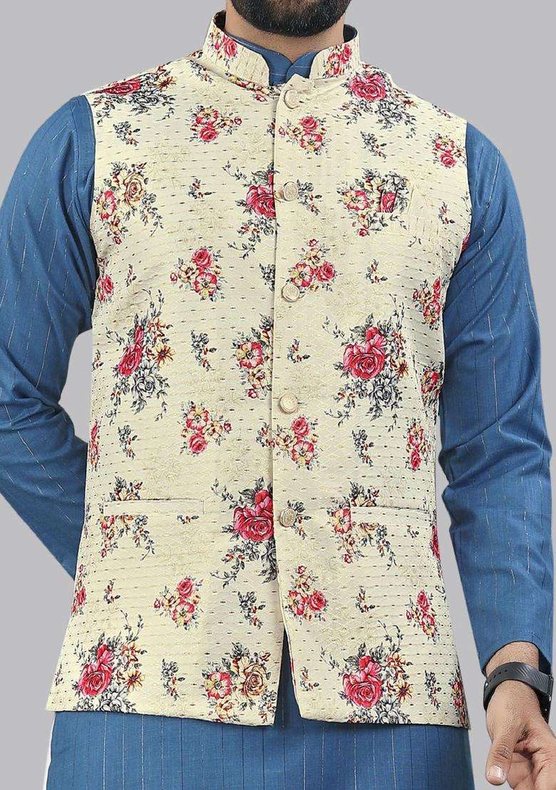 Blue Striped Cotton Kurta Set For Men - Indya