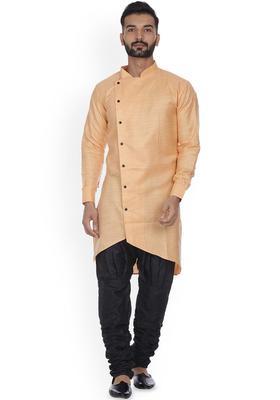 Orange Solid Cotton Kurta Set For Men