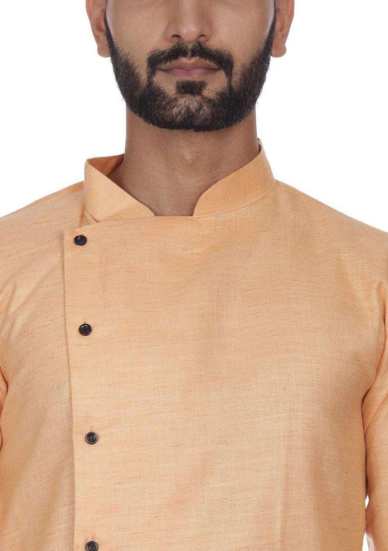 Orange Solid Cotton Kurta Set For Men - Indya