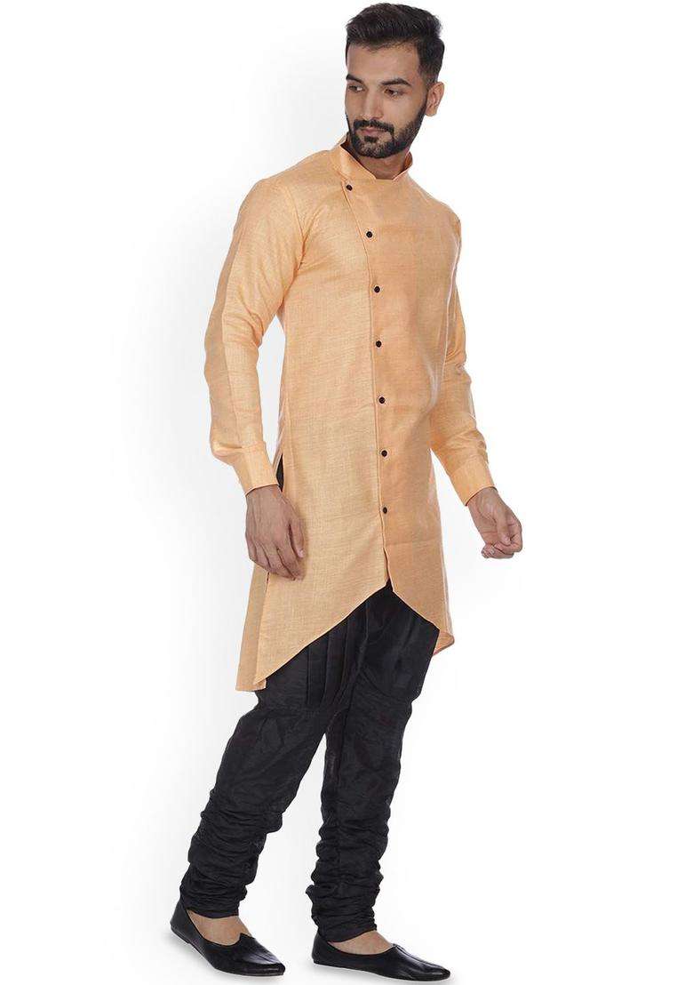 Orange Solid Cotton Kurta Set For Men - Indya