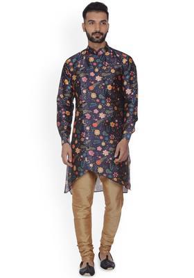 Blue Printed Silk Kurta Set For Men