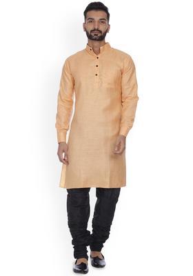 Orange Solid Cotton Kurta Set For Men