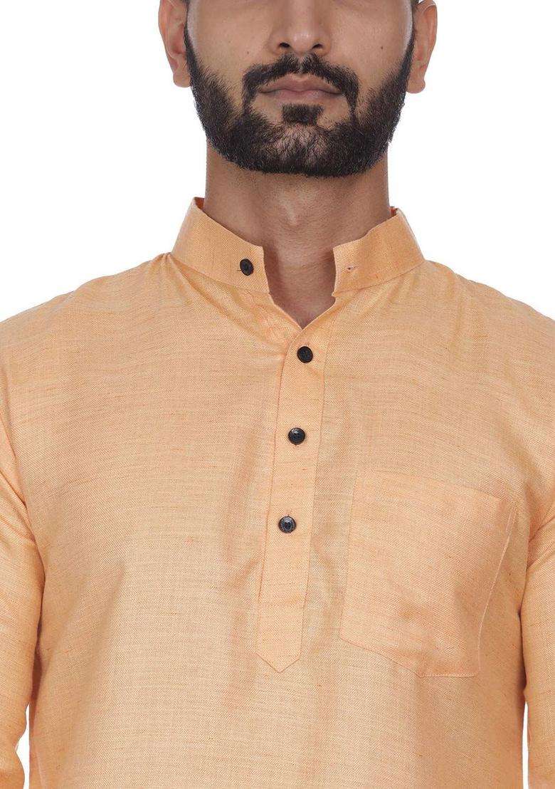 Orange Solid Cotton Kurta Set For Men - Indya