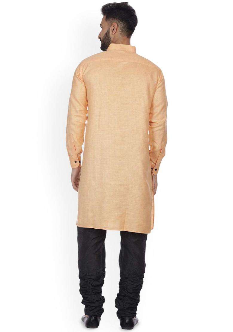 Orange Solid Cotton Kurta Set For Men - Indya