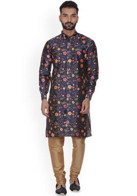 Blue Printed Silk Kurta Set For Men