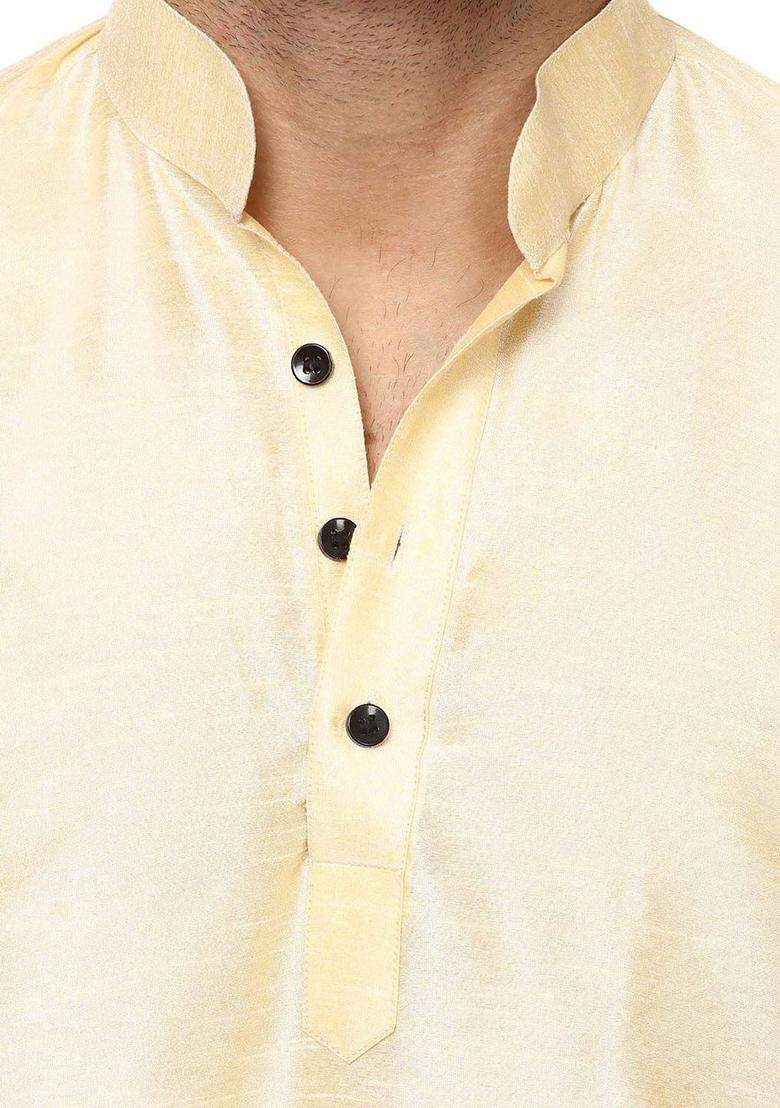 Beige Solid Silk Blend Kurta Set For Men - Indya
