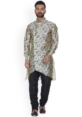 Beige Printed Silk Kurta Set For Men