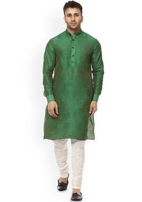 Green Solid Silk Kurta Set For Men