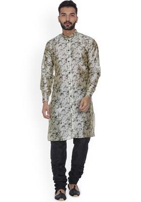 Beige Printed Silk Kurta Set For Men