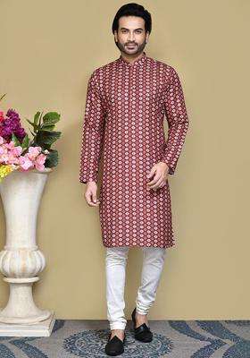 Multi Embroidered Cotton Kurta Set For Men