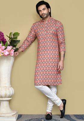 Multi Embroidered Cotton Kurta Set For Men