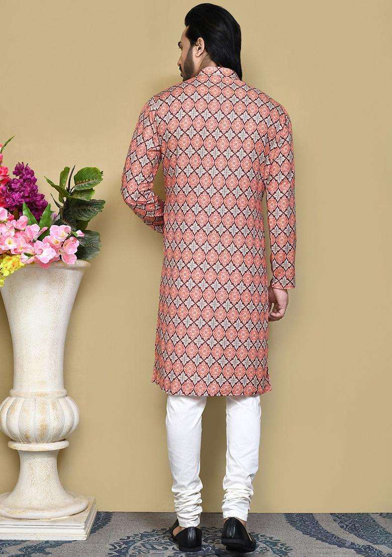 Multi Embroidered Cotton Kurta Set For Men - Indya