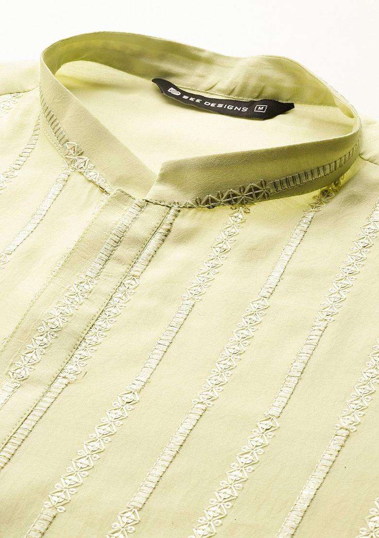 Green Woven Design Silk Blend Kurta Set For Men - Indya