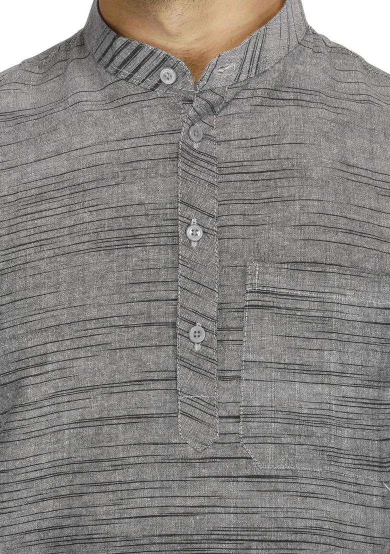 Grey Woven Design Cotton Kurta Set For Men - Indya