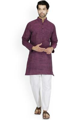 Purple Self Design Cotton Kurta Set For Men