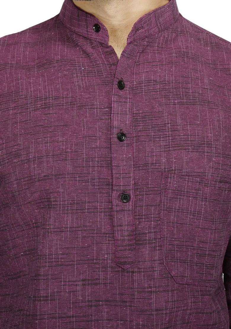 Purple Self Design Cotton Kurta Set For Men - Indya