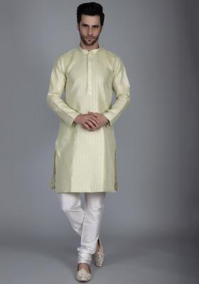 Green Embroidered Silk Kurta Set For Men