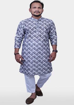 Grey Printed Viscose Kurta Set For Men