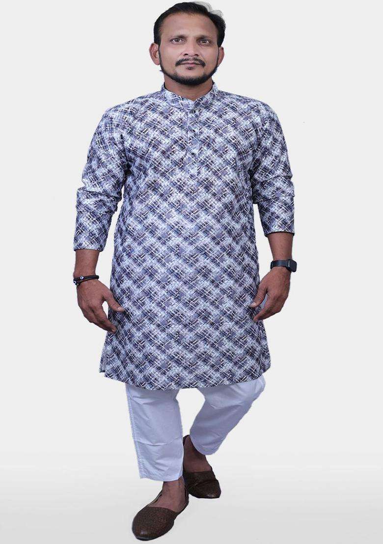 Grey Printed Viscose Kurta Set For Men - Indya