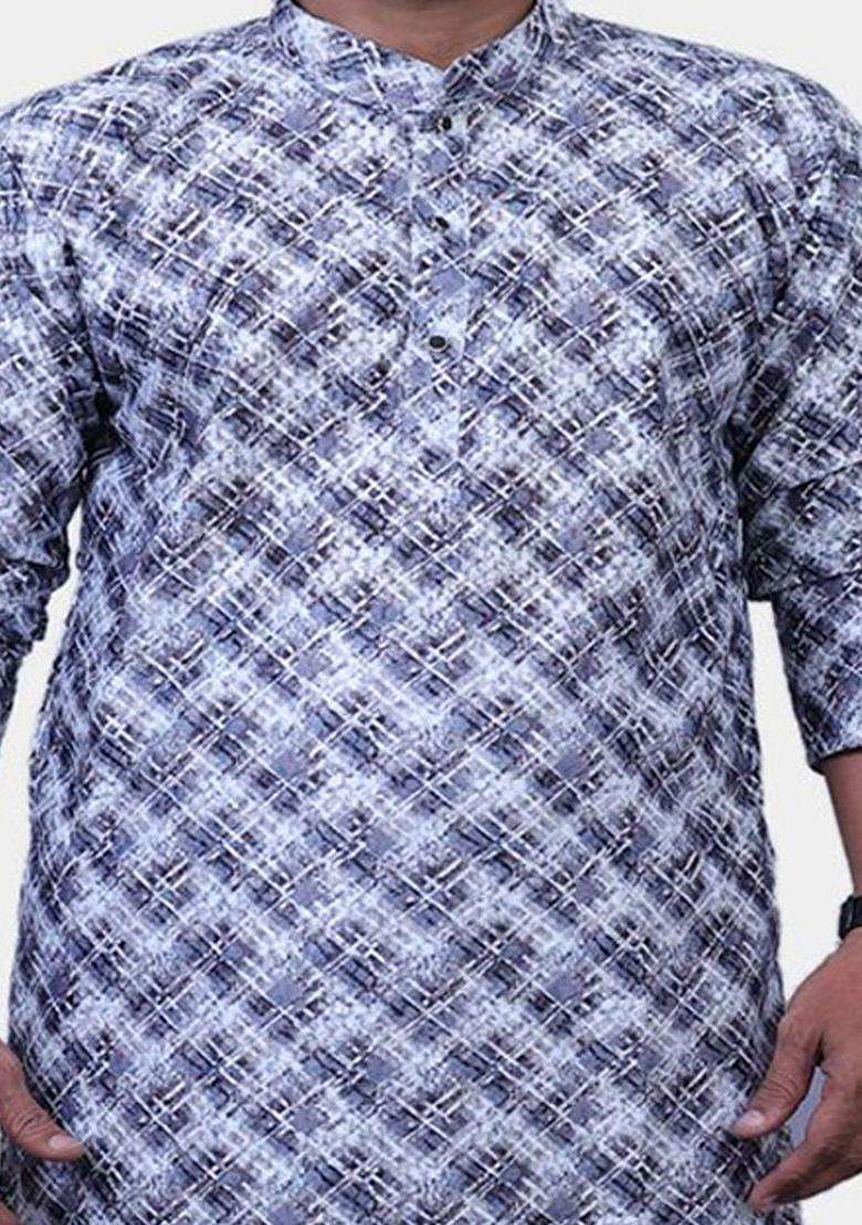 Grey Printed Viscose Kurta Set For Men - Indya