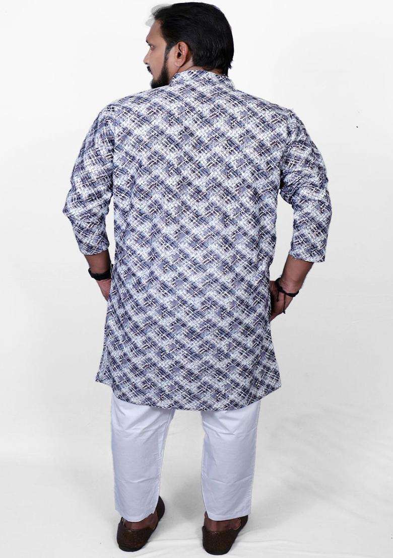 Grey Printed Viscose Kurta Set For Men - Indya