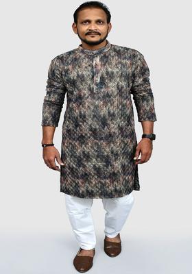 Green Embroidered Viscose Kurta Set For Men