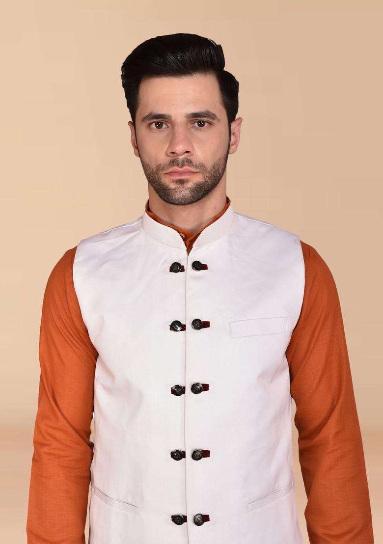 Red Solid Cotton Kurta Set For Men - Indya