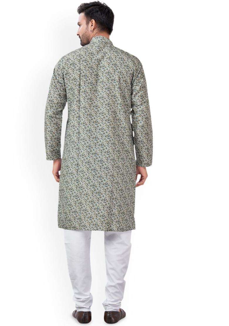 Grey Printed Viscose Kurta Set For Men - Indya