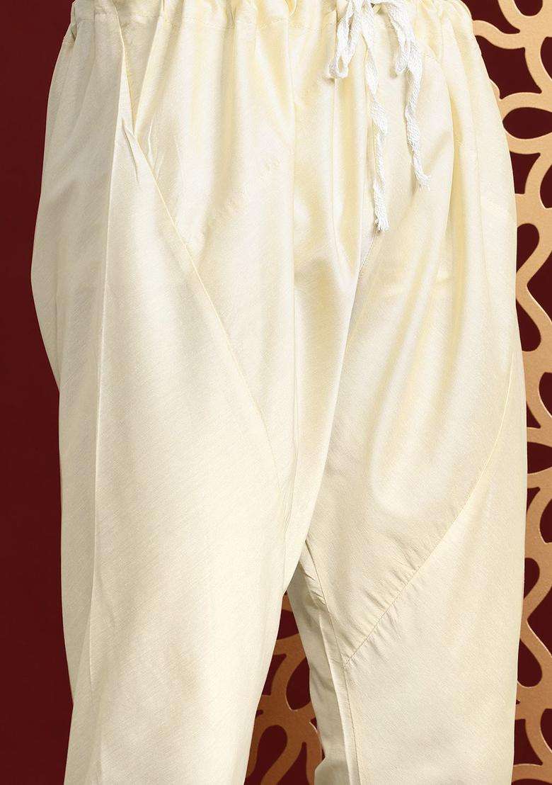 Turquoise Blue Embroidered Cotton Kurta Set For Men - Indya