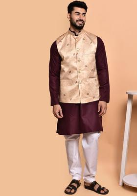 Purple Solid Cotton Kurta Set For Men