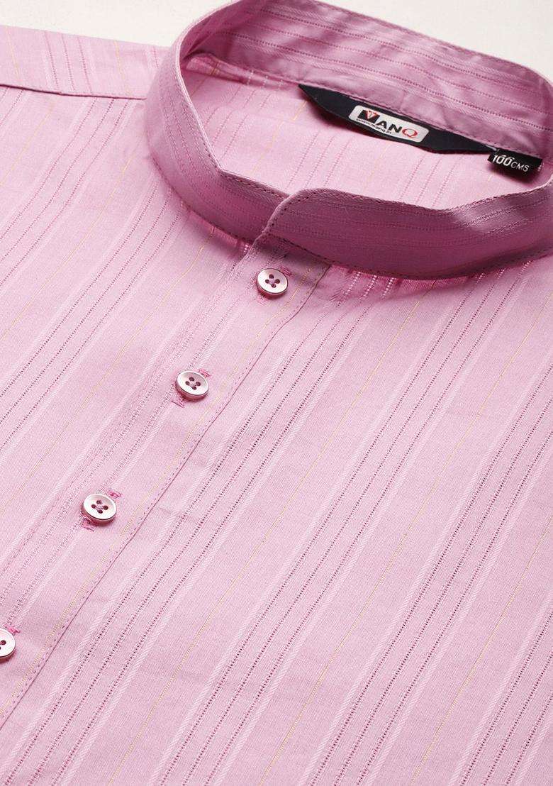Mauve Striped Cotton Kurta Set For Men - Indya