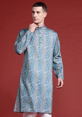 Multi Printed Cotton Kurta Set For Men