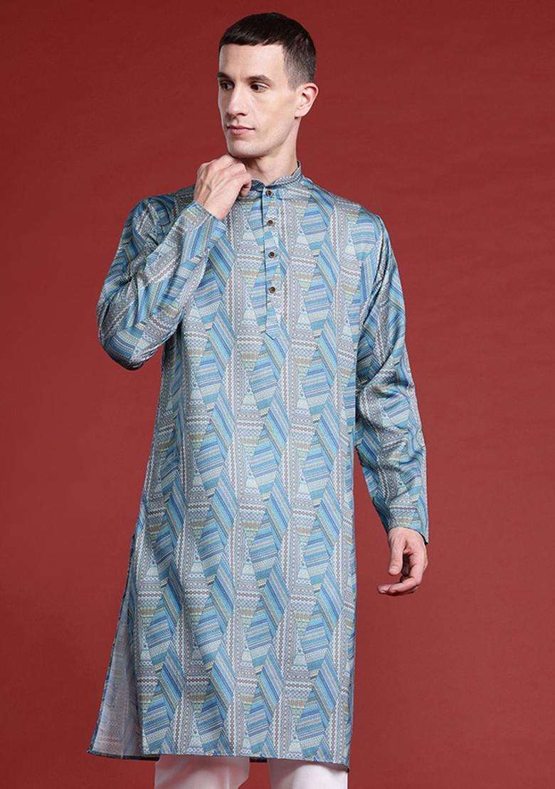 Multi Printed Cotton Kurta Set For Men - Indya