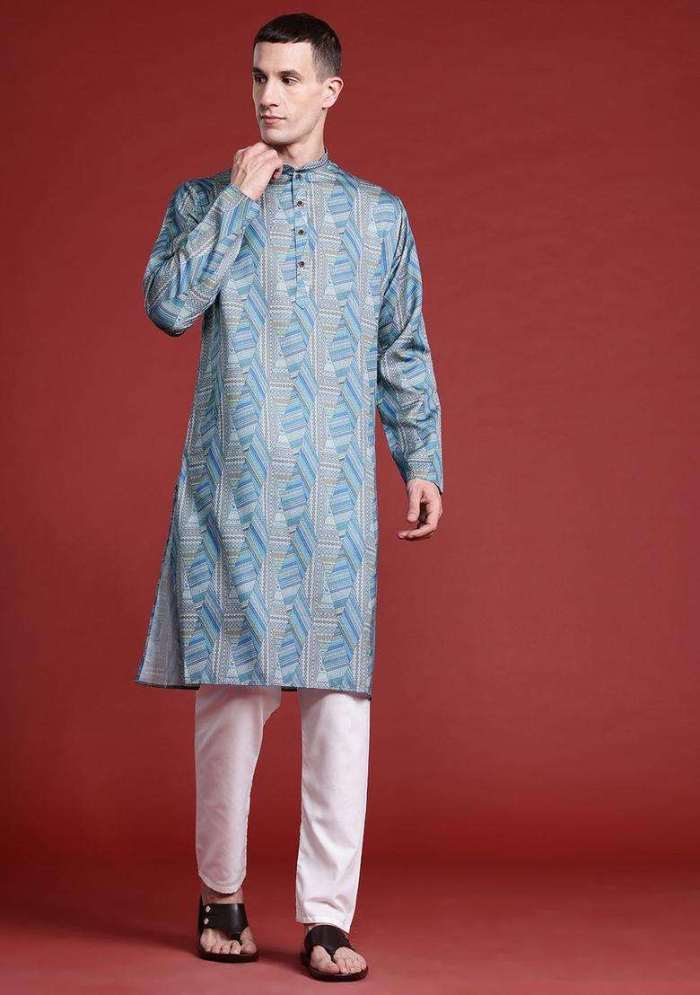 Multi Printed Cotton Kurta Set For Men - Indya